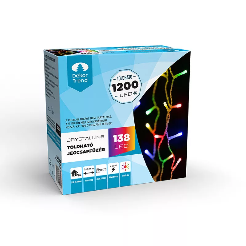 Crystalline toldhat� LED j�gcsapf�z�r, 200 x 90 cm, 138 db MULTI LED, �tl�tsz� k�bel, K�l- �s belt�r